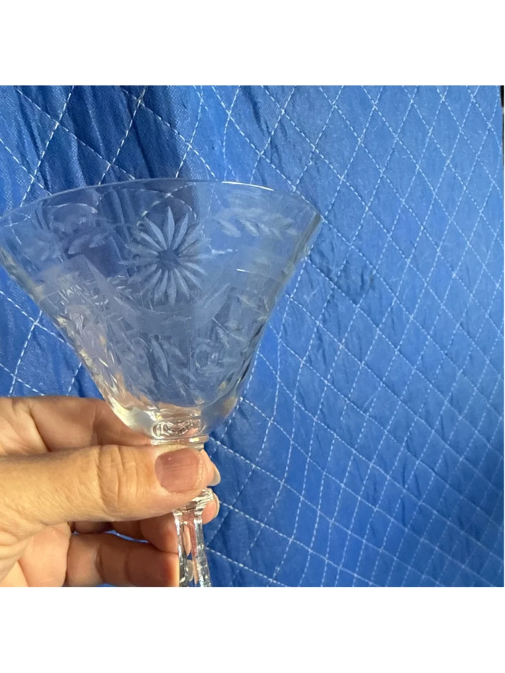 Vintage Etched Floral Crystal Cocktail Coupe Glasses, Set of 10